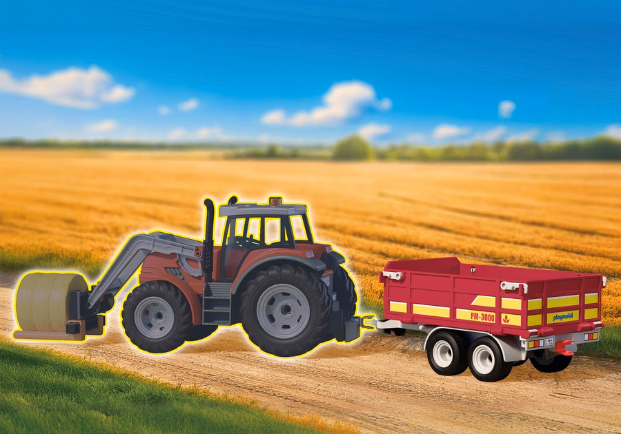 Remorcă tractor cu baloți de fân